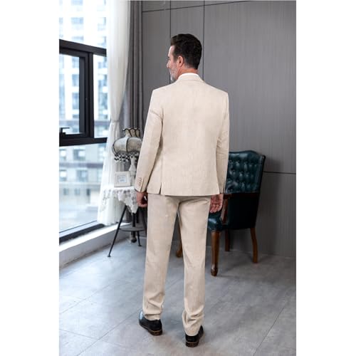 Men's Linen Suits Regular Fit Casual 2 Piece One Button Blazer Jacket2