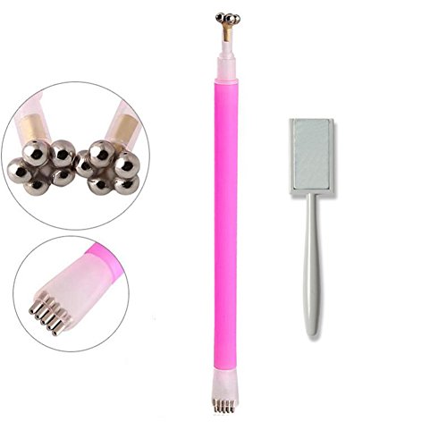 WOKOTO 2Pcs Nail Magnet Tool Set With Double Head Flower Design Nail Magnet Stick For Cat Eye Gel Polish Magnetic Pen Nail Art Tool Set