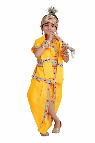 Kaku Fancy Dresses Bal Krishna Dress Cotton Fabric for Baby Boy & Girl, Janmashtami Dress with Accessories, 1 Years