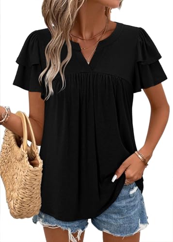 BETTE BOUTIK Womens Crewneck Short Sleeve Summer Tops Pleated Tunic Shirts S-3XL2