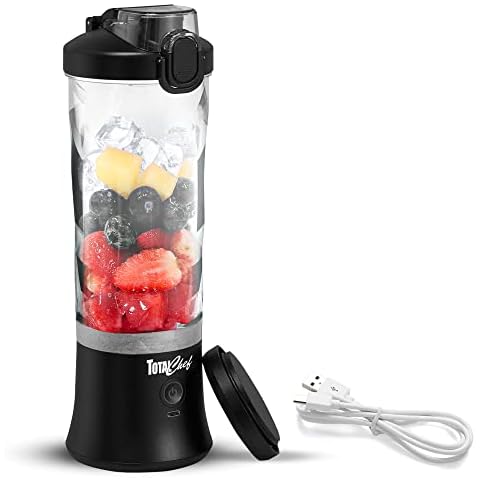 Total Chef Smoothie Portable Blender Personal Mini Juicer for shakes and smoothies travel blender Lid Type-C USB Rechargeable Leakproof Black Cover