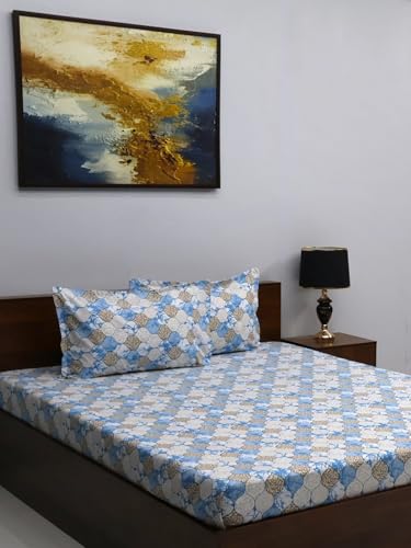 Bombay Dyeing Mimosa 164 TC Microfiber Blue Double Size Bedsheet with 2 Pillow Covers