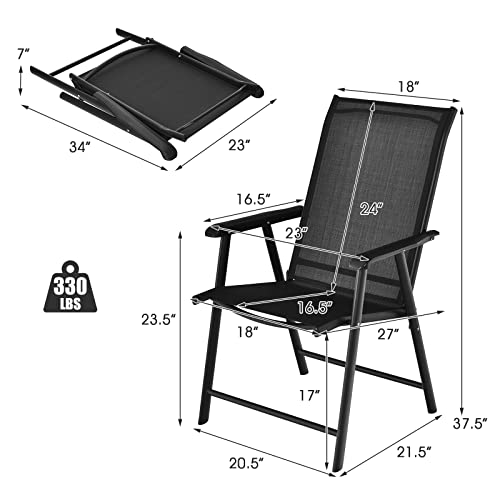 Image of Giantex Set of 2 Patio Folding Chairs, Portable Outdoor Dining Chairs with Armrest for Porch Camping Pool Beach Deck Lawn Garden, Metal Frame, Black