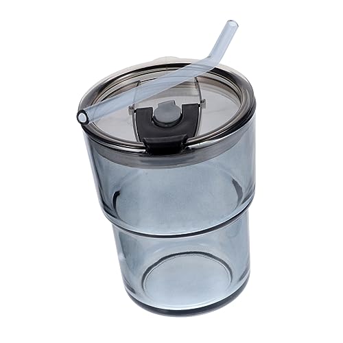 GRIRIW Portable Iced Coffee Glass Cup Straw Lid Glass Tumbler for Hot Beverages Tea