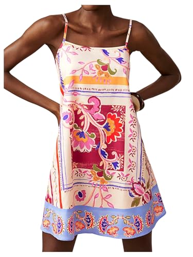 Image of MakeMeChic Women's Flowy Mini Dress Boho A Line Summer Ruffle Dresses Tropical Vacation Outfits