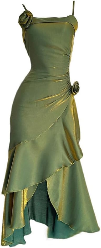 Womens Vintage French Gown Spaghetti Strap One-Piece Wedding Prom Party Cocktail Evening