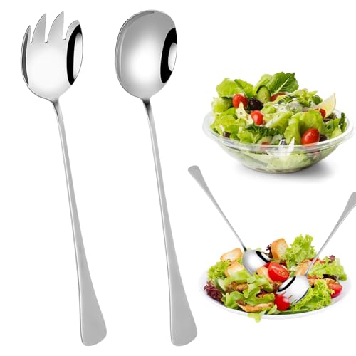 ZFRITP Salatbesteck Edelstahl,Salat Server Set, Salat Servierset Aus Edelstahl, Salat Server, Salatlöffel, Salatgabel, 2er-Pack (Glänzendes Silber)