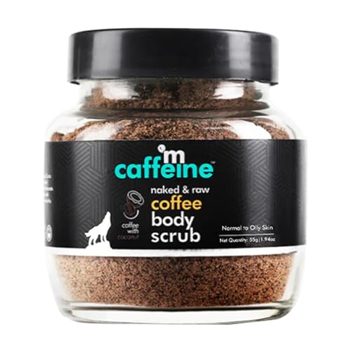 mCaffeine Naked and Raw Coffee Body Scrub - Body Wash Treats Ingrown Hair - Body Exfoliator Softens Skin - Coconut - All Skin Types - 1.94 oz