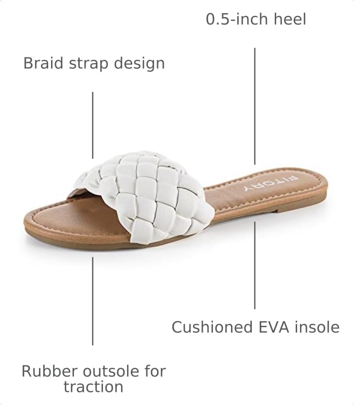 Image of FITORY Womens Flat Sandals Fashion Round Open Toe Slip On Slides with Braided Strap Slippers for Summer Size 6-11