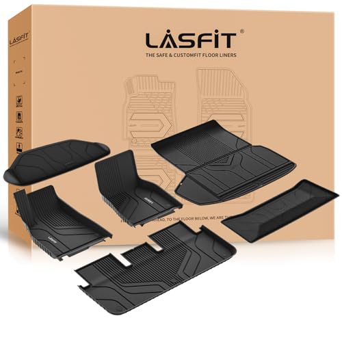 LASFIT Floor Mats & Trunk Mats for Tesla Model S 2021-2025 2026 (Include Plaid Model) All Weather TPE Custom Fit 1-3 Rows & Cargo Liners Full Set Car Mats Accessories Black