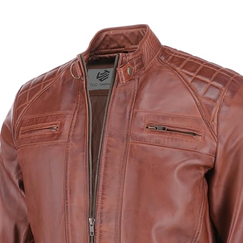 Image of TLC Mens Leather Jacket | Sheepskin Quilted Shoulders Bold Biker Cafe Racer Style Leather Jacket Men