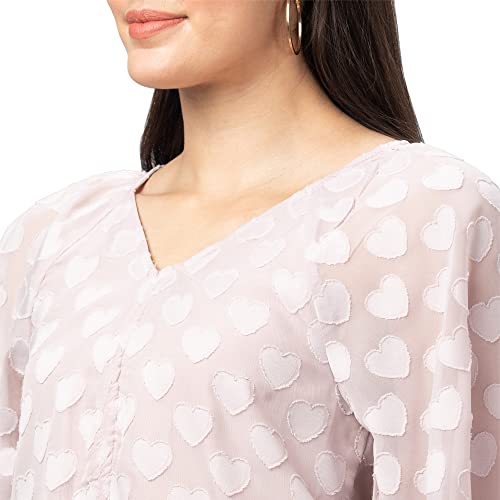 Image of Globus Women Peach Self Design V-Neck Crop Top