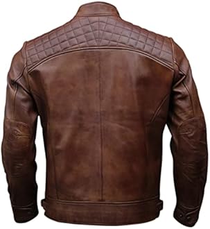 Mens Genuine Leather Biker Jacket Black | Vintage Brown Distressed Lambskin Motorcycle Jackets for Men