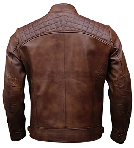 Mens Genuine Leather Biker Jacket Black | Vintage Brown Distressed Lambskin Motorcycle Jackets for Men