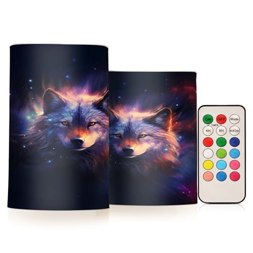 ALAZA Wolf (47) Flickering Flameless Candles Battery Operated with Remote Timer,Tea Light Candles LED Pillar Votive Candles Set of 2 for Outdoor Indoor Decorations