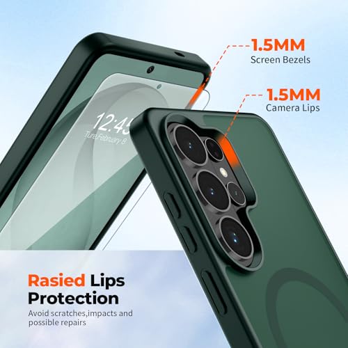 Image of SUPFINE Magnetic for Samsung Galaxy S26 Ultra Case with Screen Protector, (Built-in Magnets) (Military Grade Drop Protection) Slim Translucent Shockproof Phone Case,Forest Green