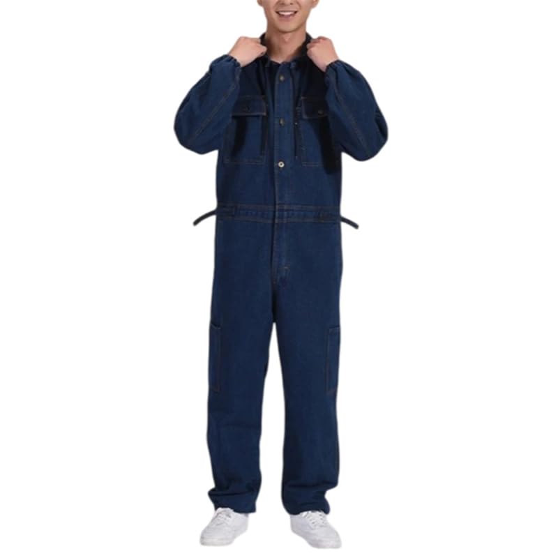 Tuta protettiva resistente all'usura da lavoro in denim da uomo | Tuta da lavoro durevole, tuta protettiva monopezzo resistente all'usura, ideale per officina, meccanico