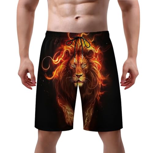 Mens Lion Fire Swim Trunks Quick Dry Swim Beach Shorts with Mesh Lining Pockets L