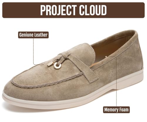 Image of Project Cloud 100% Genuine Leather Slip-on Casual Loafers for Women | Memory Foam Insole Lightweight Womens Loafers - Non-Slip Moccasins Comfortable Casual Footwear - Comfortable Loafers Women