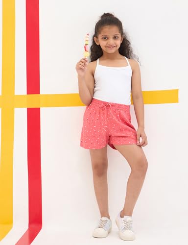 Image of Amazon Brand - Symbol Girls Flared Fit Printed Rayon Shorts | Elasticated Waistband | Age 2-14 Years