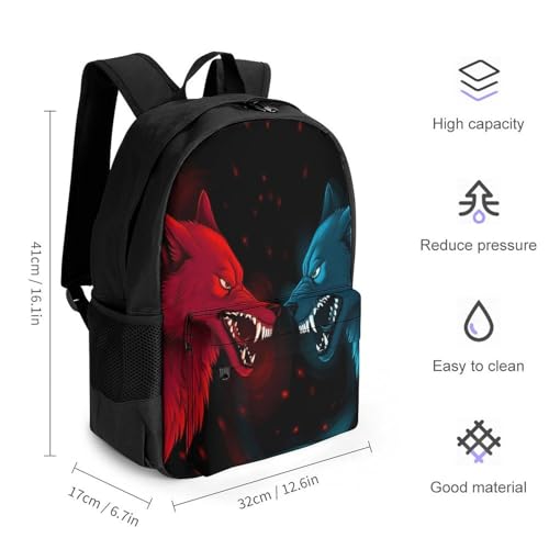 Supdreamc Men Women Polyester Red And Blue Angry Wolf Fight Daypack Backpack Large Capacity Carry On Bag With Smooth Zippers for Hiking Picnic Walking Cycling2