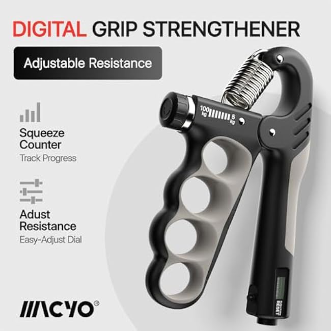 MACYO Grip Strength Trainer with Wider Handles - Adjustable Hand Grip Strengthener 11-220Lbs(5-100KG) for Large Hands, Automatic Counter & Ergonomic Design, Comfortable Forearm Workout for Athletes, Injury Recovery