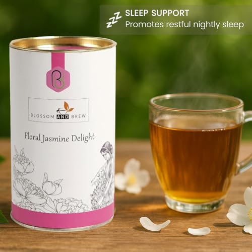 Image of Blossom & Brew Floral Jasmine Delight Darjeeling Green Tea with Pure Jasmine Buds(1.76oz) - Aromatic Whole Leaf Blend from India - Floral Flavor, Low Caffeine, Perfect for Hot or Iced Brew
