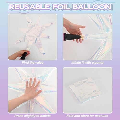 HILAVO 6PCS Iridescent Star Balloons, 22Inch Huge Iridescent Explosion Star Balloons Holographic Spike Cone Foil Balloon for Baby Shower Bridal Shower Wedding Birthday Party Decorations by HILAVO - Used condition - Image 8
