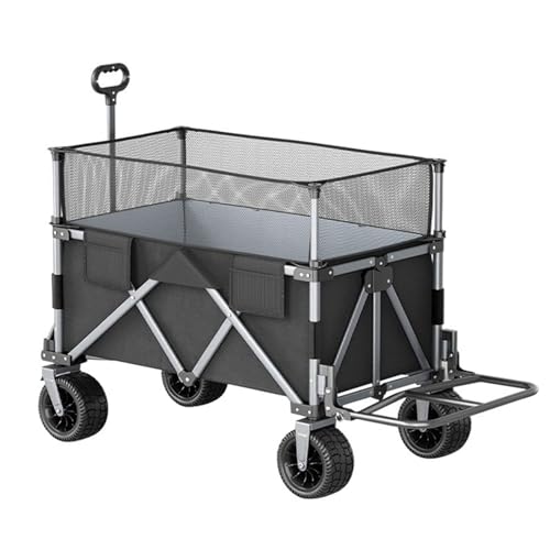 NRNQMTFZ Bollerwagen Faltbar 600L 225KG Belastbar, Faltbarer Bollerwagen Geländetauglich,Gartenwagen Transportwagen, Klappbarer Handwagen Strand Camping Einkaufen,