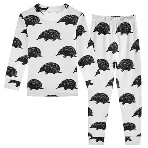 Pajama Sets Long Sleeve Black and White Armadillos Pattern Soft Comfy Sleepwear 2 Piece PJS 3-8T