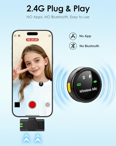 Image of Wireless Lavalier Microphone for iPhone iPad Android Phone, Round Mini Mics