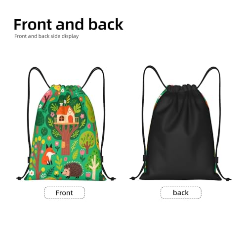 Fox Trees Green Cute Drawstring Backpack Sackpack String Bag For Yoga Dance Travel3