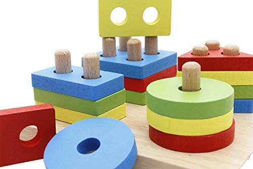 Lewo Wooden Educational Toddler Toys for 3 4 5 Year Old Boys Girls Preschool Shape Color Recognition Sorting & Stacking Shapes Sorter Geometric Blocks for Kids - Thumbnail 7