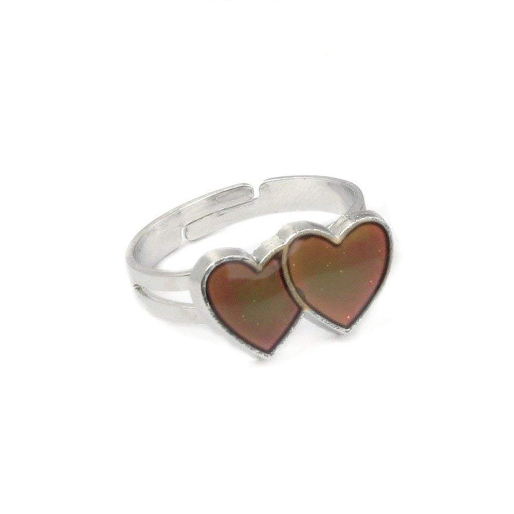 1 Pc of Double Heart Shape Color Changing Mood Ring Emotion Feeling Body Temperature Gypsy Changeable Adjustable Gift For Girsl and Women-image-30