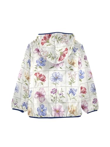 Watercolor Flower Plaid Girls Fleece Jacket Girls Fall Jacket Boys Coats Zip Up Hoodie Children Outerwear 2-10T2