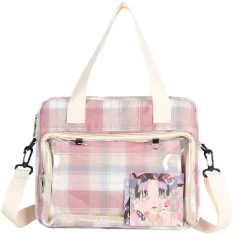 Hipi-shop Checkered pattern Clear Crossbody bag shoulder bag handbag for Anime Lolita Bag DIY Cosplay Display handbag (Pink)