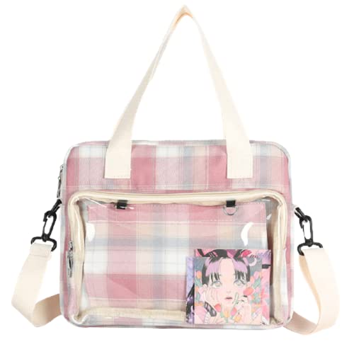 Hipi-Shop Checkered Pattern Clear Crossbody Bag Shoulder Bag Handbag For Anime Lolita Bag Diy Cosplay Display Handbag (Pink) #TOP2
