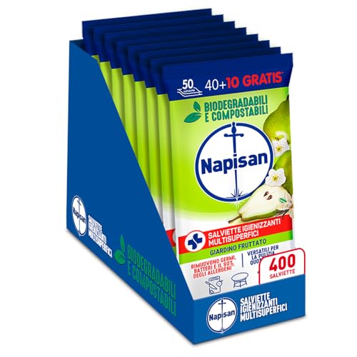 Napisan Salviette Igienizzanti Multisuperfici Giardino Fruttato, Confezione da 8 Pacchi