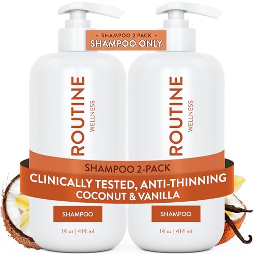 Image of Routine Wellness Anti-Thinning Shampoo - Coconut & Vanilla (Pack of 2) | Clinically tested shampoo for thinning hair with biotin, pea peptides, saw palmetto oil, color safe, sulfate free
