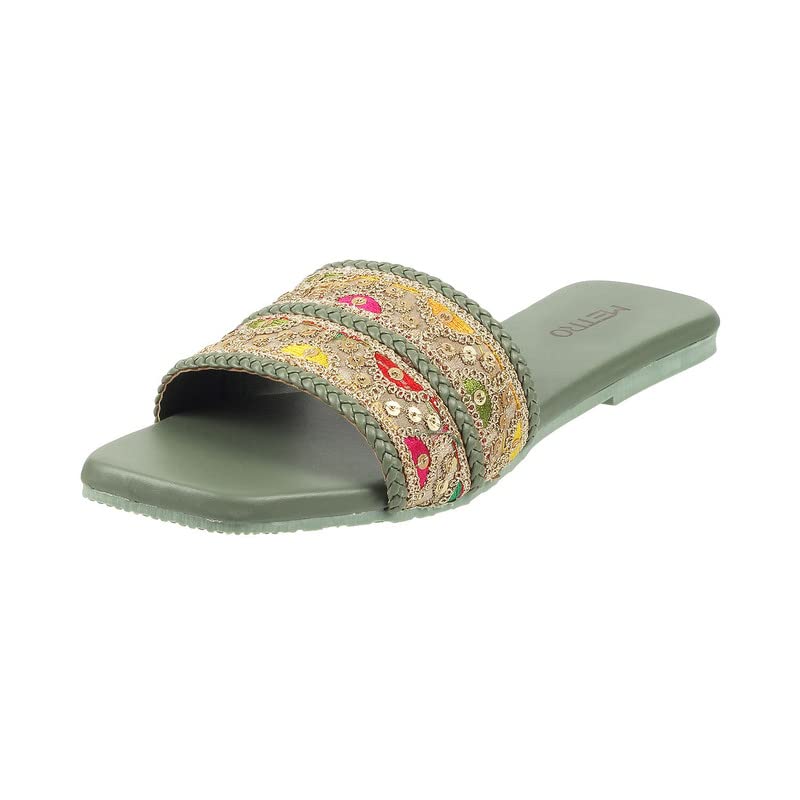 metro Womens Synthetic Green Slippers (Size (4 UK (37 EU))-picture-11