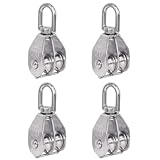 Rocaris 4 Pack Stainless Steel Wire Rope Crane Double Pulley Block M20 Lifting Crane Swivel Hook Single Pulley Block Hanging Wire Towing Wheel