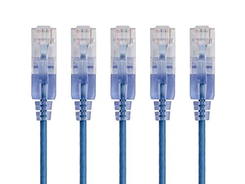 Image of Monoprice Cat6A Ethernet Patch Cable - Snagless RJ45, 550Mhz, 10G, UTP, Pure Bare Copper Wire, 30AWG, 5-Pack, 5 Feet, Blue - SlimRun Series