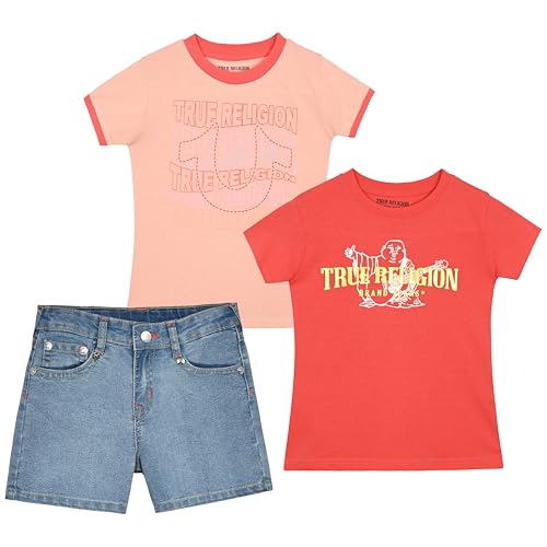 Image of True Religion Girls Jeans Shorts Set Girls Denim Short and Fashion Tee Shirt Clothing Set for Kids