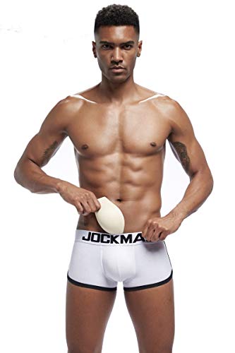 JOCKMAIL Ropa Interior para Hombre Sexy Boxeador con Almohadilla extraíble Ropa Interior de algodón para Hombre con Almohadilla Nalgas (M, Blanco)