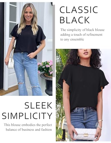 Aifer Womens Summer Ruffle Short Sleeve Dressy Casual Blouses Mock Neck Tops Elegant Work Shirts3