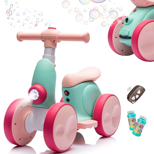 Image of JoyRydz 6V Electric Baby Balance Bike with Bubble Machine,4 in 1 Toddler Balance Bike w/Remote for 1 Year Old Boys Girls Kids Bubble Bike Ride on Toys w/Powered Motor,Music,LED Lights (Green&Red)