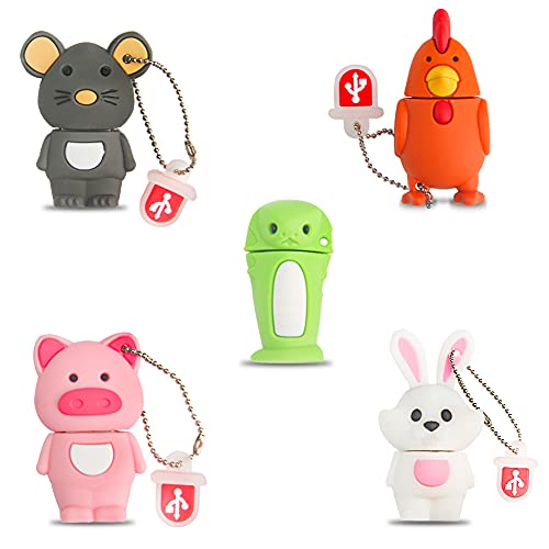 5 Pezzi 8GB USB Pen Drive Penna Usb Porta Chiavette Usb Chiave Usb Carino USB Nuovo Animale Regali per Bambino Amico (5 * 8GB, Nuovo Animale）