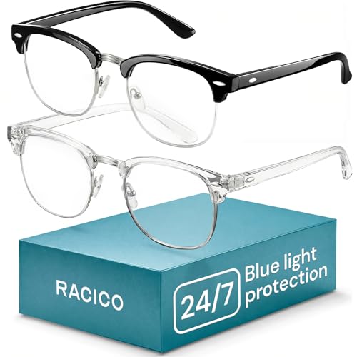 racico Blue Light Glasses for Men Computer - Gaming Blocking Anti Eyestrain, UV Clear Lens Nerd...