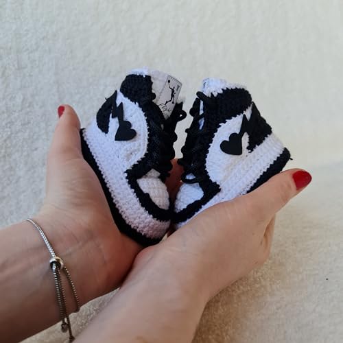 Crochet Baby Sneakers Booties, Organic Newborn Fashion Kicks, Retro Basketball Baby Shoes, Customizable for Gender Reveal, Baby Shower Gift3