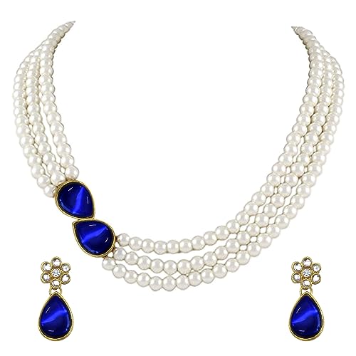 Image of Peora Faux Pearl Crystal Necklace & Jewellery Set Gift for Women